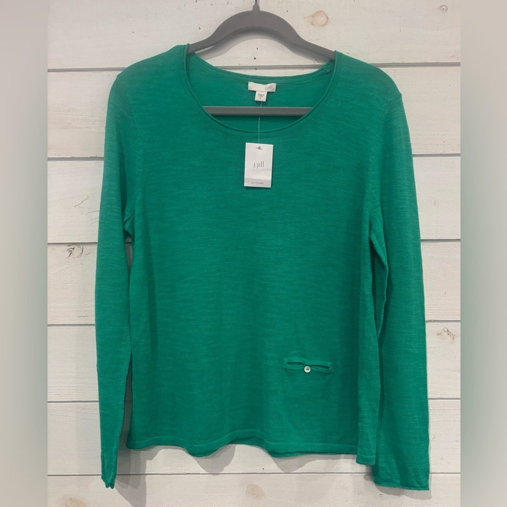 J. Jill NWT Surf Green Long Sleeve Tee. Linen cotton blend. Size small